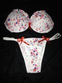 Lingerie Branca Com Floral - Calcinha Pequena - G